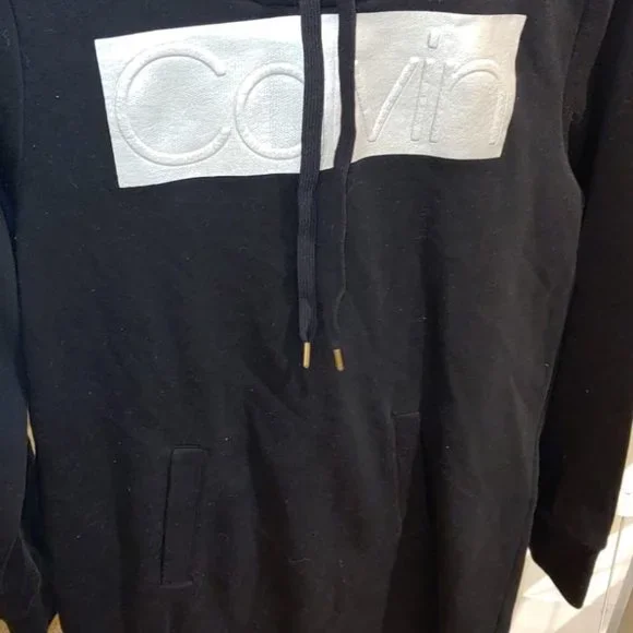 CALVIN KLEIN Women Hooded Sweatshirt Dress-- Black - Picture 5 of 8